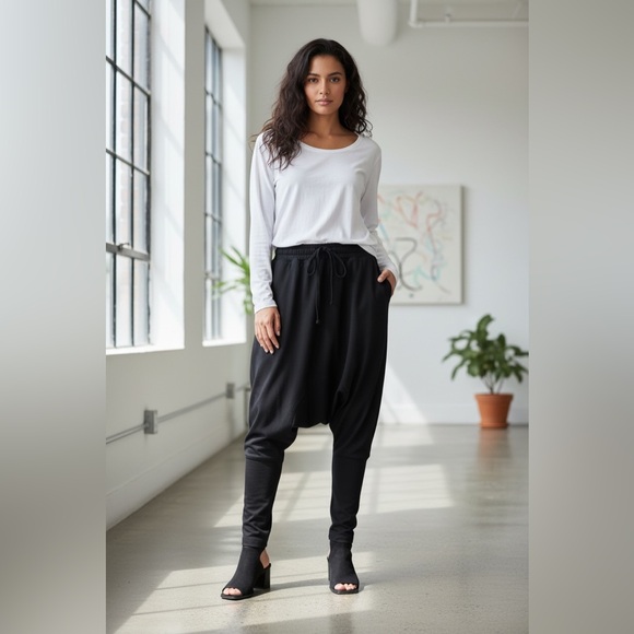 The Row Pants - The Row Black Women's Harem Pants 10% Silk
